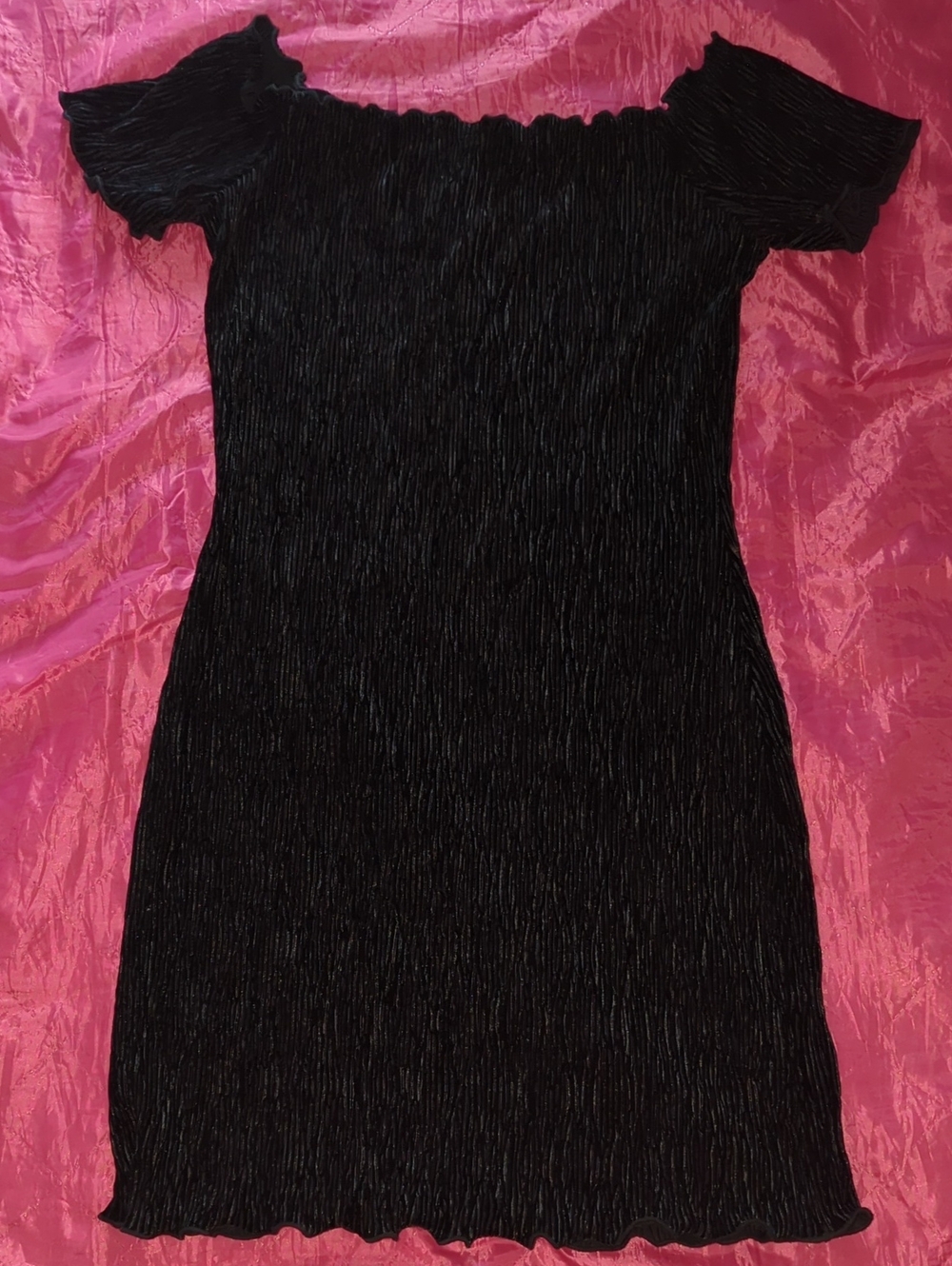 Off-Shoulder Black Ribbed Mini Dress